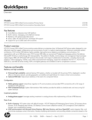 HP VCX Connect 200 Unified Communications Series HP VCX Connect 200 Unified Communications Series