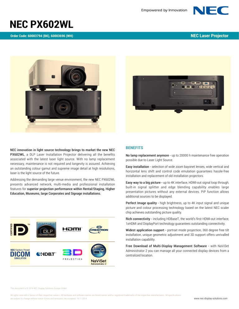 NEC PX602WL NEC PX602WL