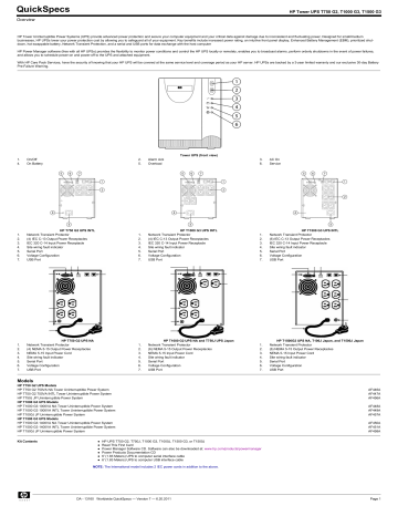 HP Tower UPS T750 G2, T1000 G3, T1500 G3 HP Tower UPS T750 G2, T1000 G3, T1500 G3