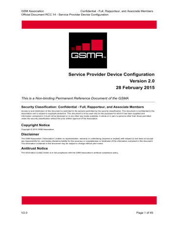Service Provider Device Configuration Version 2.0 28 Service Provider Device Configuration Version 2.0 28