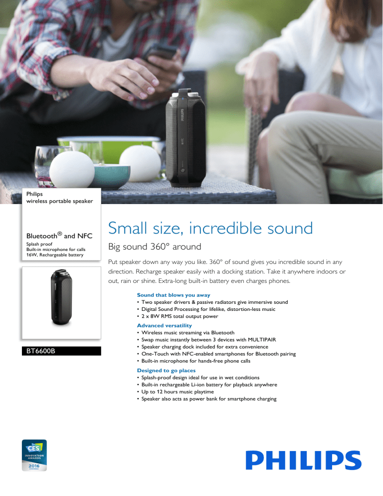 BT6600B/12 Philips wireless portable speaker BT6600B/12 Philips wireless portable speaker