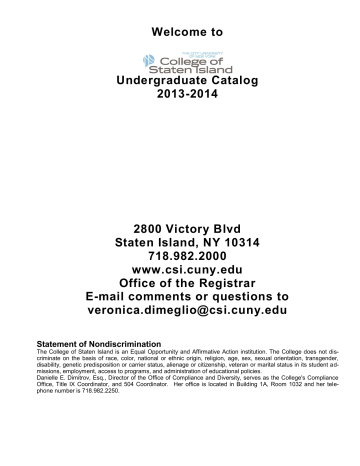 2013 - 2014 catalog - College of Staten Island 2013 - 2014 catalog - College of Staten Island