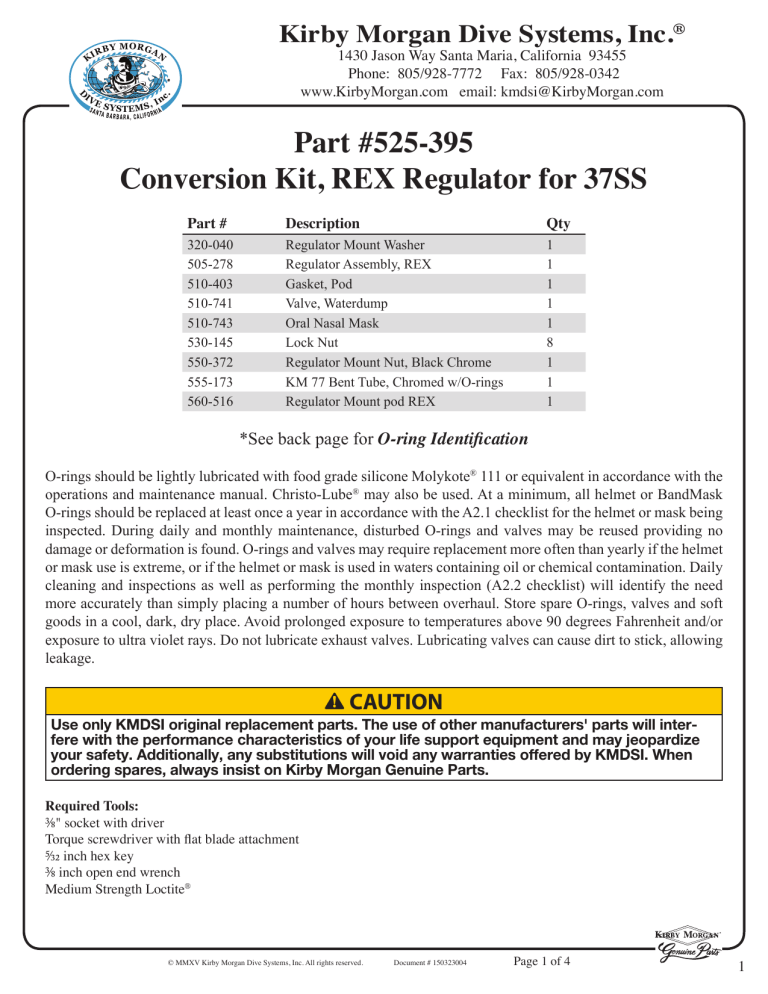 Part #525-395 Conversion Kit, REX Regulator for 37SS Part #525-395 Conversion Kit, REX Regulator for 37SS