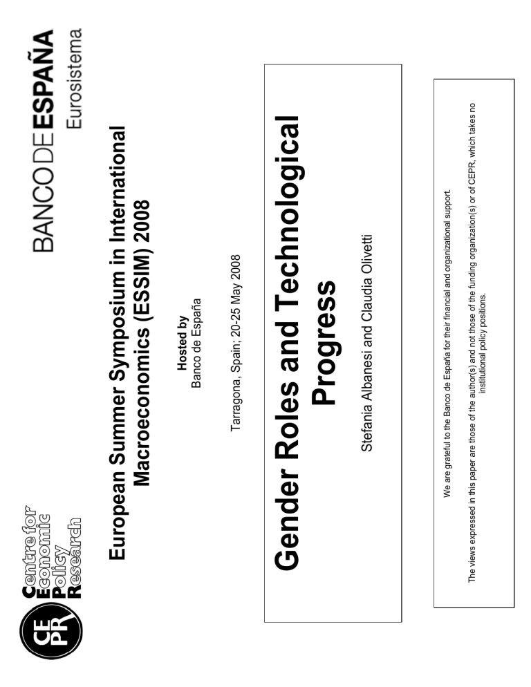 Gender Roles and Technological Progress Gender Roles and Technological Progress