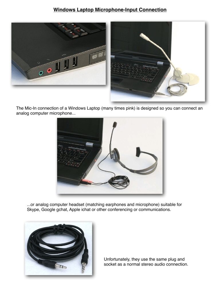 Windows Laptop Microphone-Input Connection Windows Laptop Microphone-Input Connection