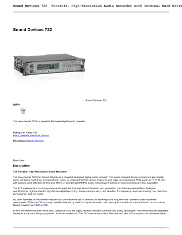 Sound Devices 722 Portable, High-Resolution Audio Recorder with Sound Devices 722 Portable, High-Resolution Audio Recorder with