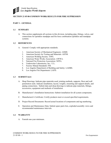 COMMON WORK RESULTS FOR FIRE SUPPRESSION 21 05 00 COMMON WORK RESULTS FOR FIRE SUPPRESSION 21 05 00