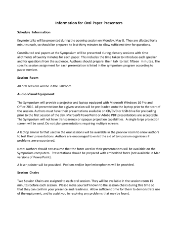 Information for Oral Paper Presenters Information for Oral Paper Presenters