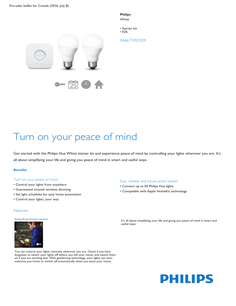 Product Leaflet: Starter kit E26 White Product Leaflet: Starter kit E26 White