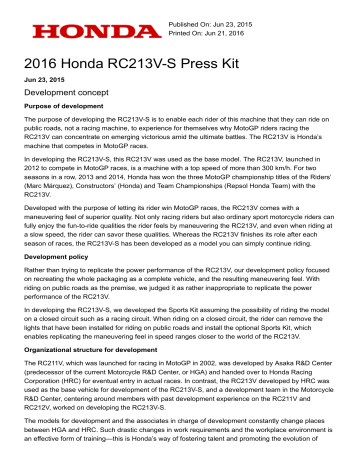 2016 Honda RC213VS Press Kit 2016 Honda RC213VS Press Kit