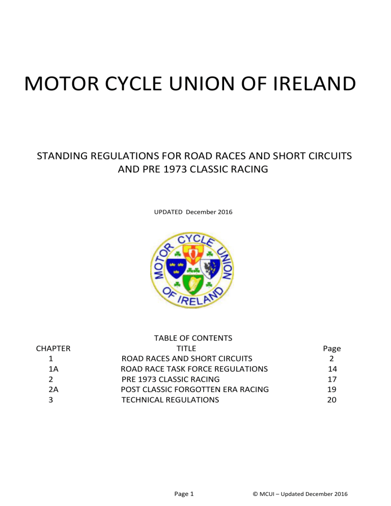 Standing Regulations - Motorcycling Ireland Standing Regulations - Motorcycling Ireland