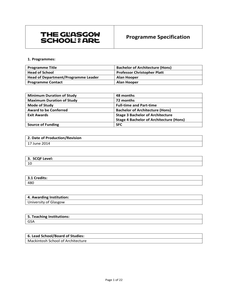 Programme Specification Programme Specification