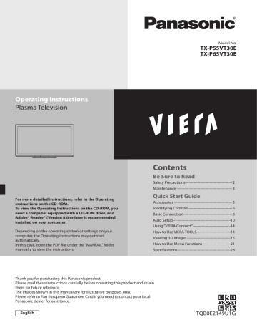 Panasonic TXP55VT30E, TXP65VT30E Quick start guide Panasonic TXP55VT30E, TXP65VT30E Quick start guide