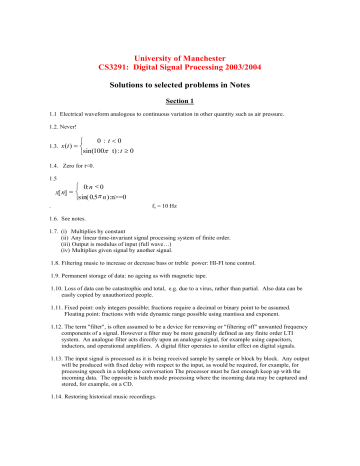 Digital Signal Processing 2003/2004 Solutions to selected problems Digital Signal Processing 2003/2004 Solutions to selected problems