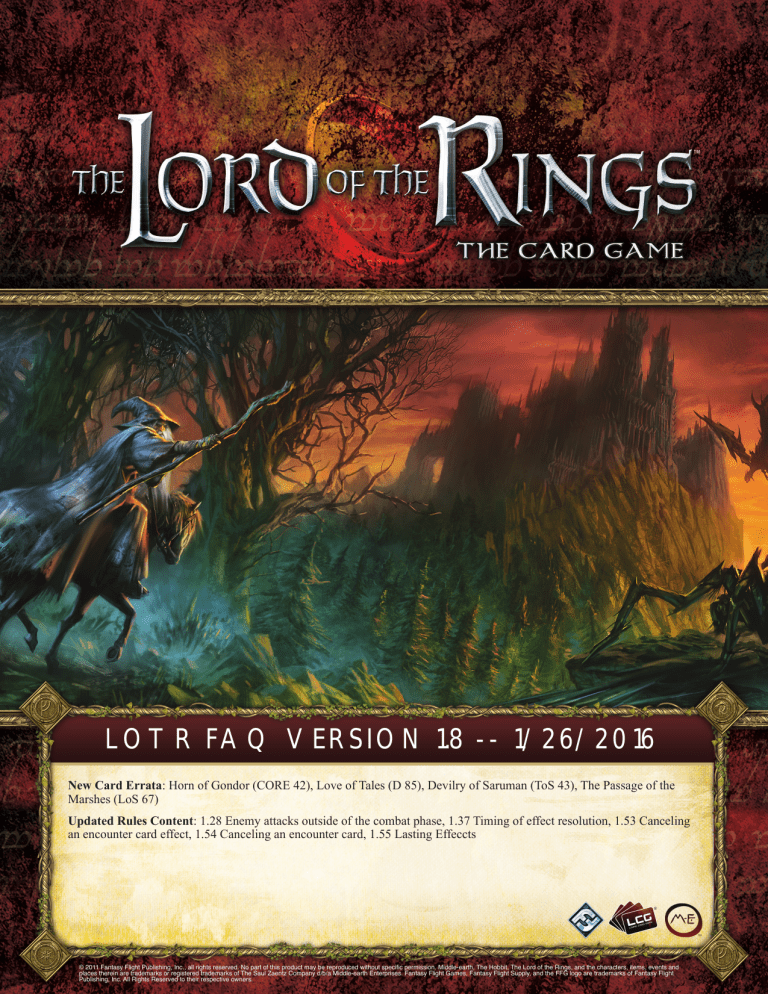 lotr faq version 1.8 -- 1/26/2016 lotr faq version 1.8 -- 1/26/2016