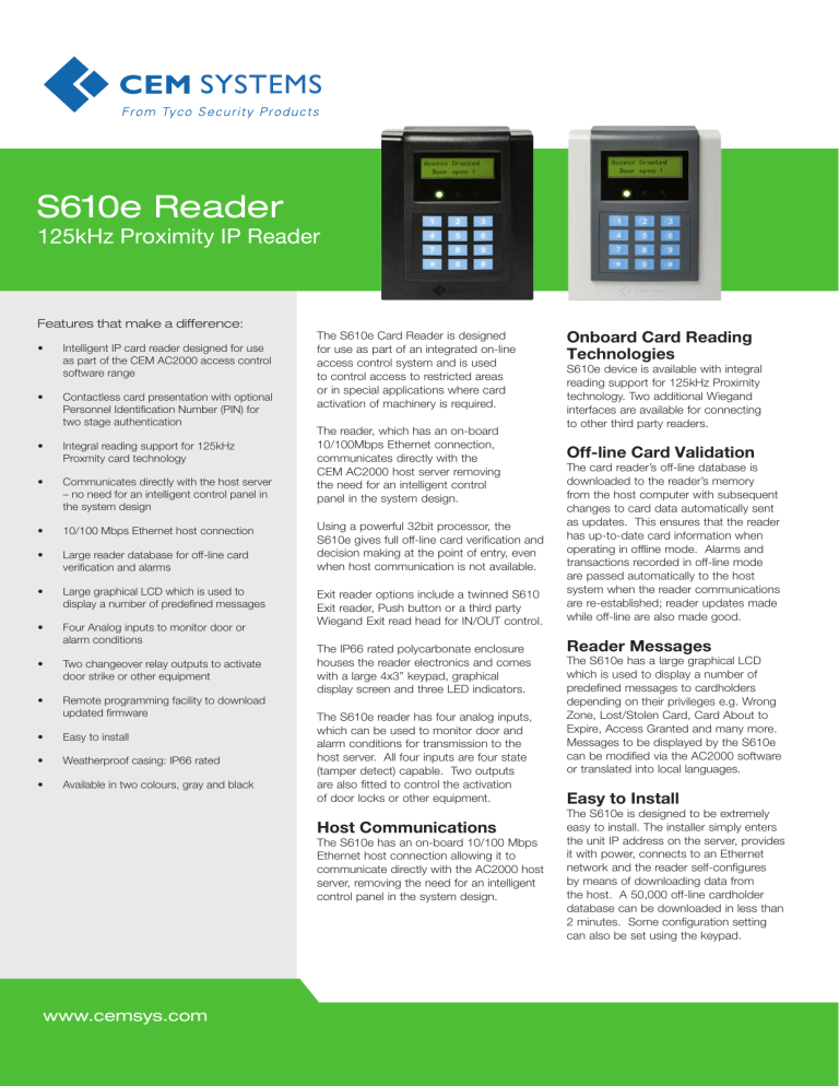 S610e Prox Reader S610e Prox Reader
