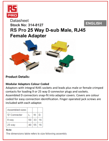 RS Pro 25 Way D-sub Male, RJ45 Female Adapter RS Pro 25 Way D-sub Male, RJ45 Female Adapter