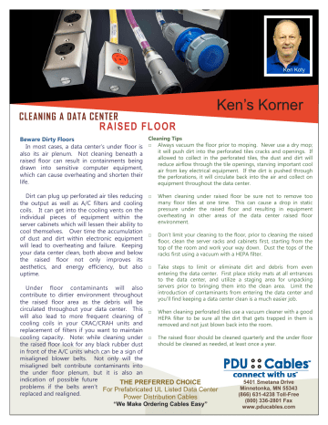 Cleaning a Data Centers Raised Floor Cleaning a Data Centers Raised Floor