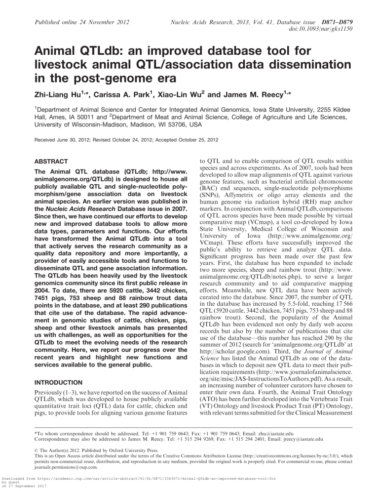 Animal QTLdb: an improved database tool for livestock Animal QTLdb: an improved database tool for livestock