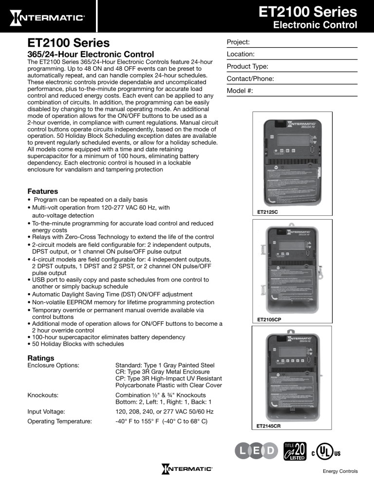 ET2100 Specifications ET2100 Specifications