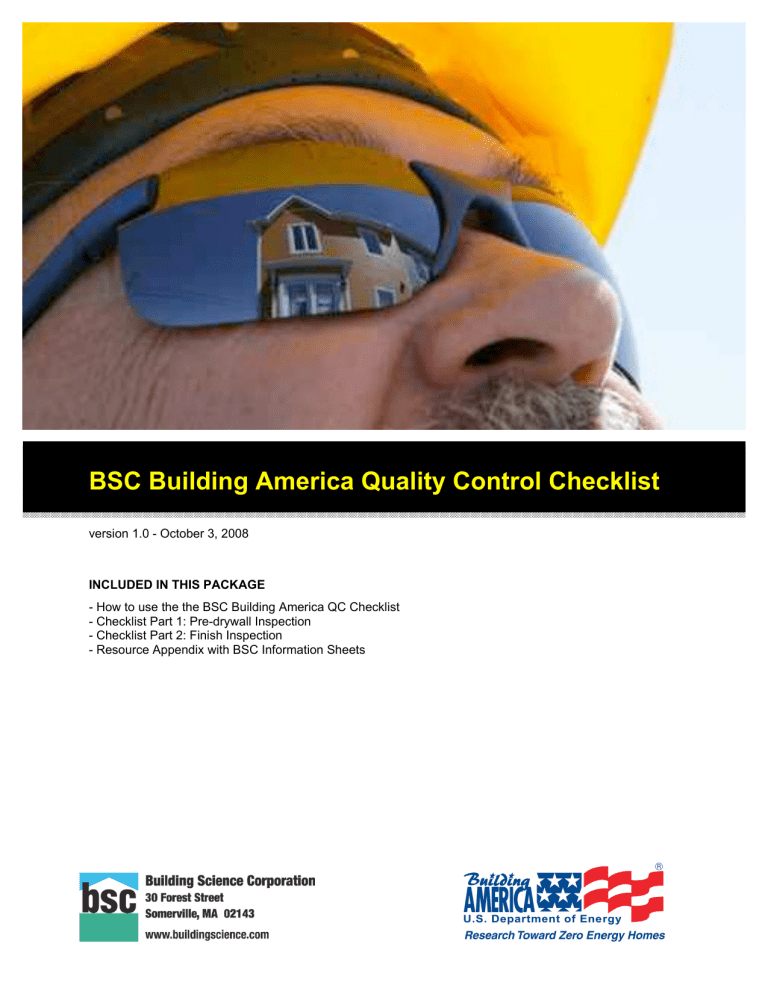 BSC Building America Quality Control Checklist BSC Building America Quality Control Checklist