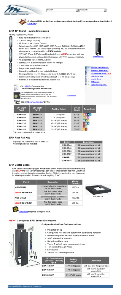 ERK 19" Stand - Alone Enclosures ERK Rear Rail Kits ERK Caster ERK 19" Stand - Alone Enclosures ERK Rear Rail Kits ERK Caster