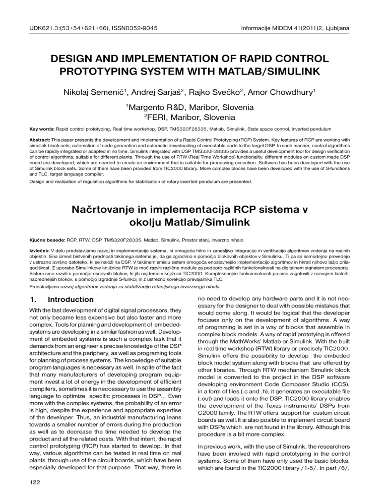 DESIGN AND IMPLEMENTATION OF RAPID CONTROL DESIGN AND IMPLEMENTATION OF RAPID CONTROL