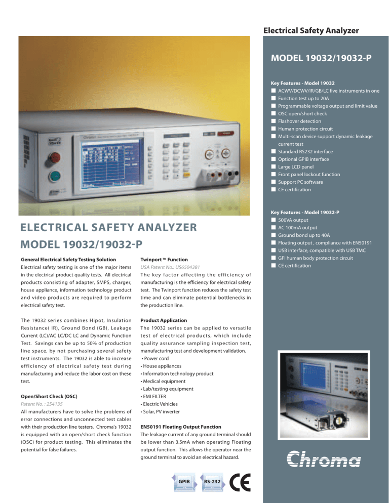 electrical safety analyzer model 19032/19032 p electrical safety analyzer model 19032/19032 p