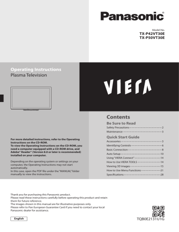 Panasonic TXP42VT30E, TXP50VT30E Quick start guide Panasonic TXP42VT30E, TXP50VT30E Quick start guide