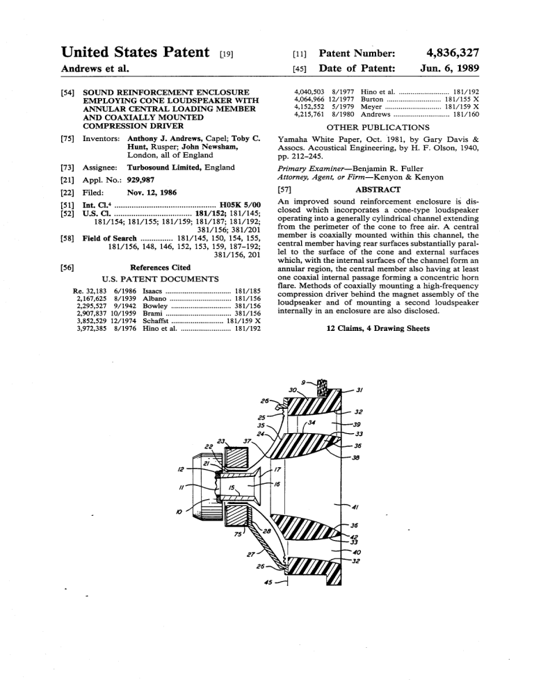 Sound reinforcement enclosure employing cone loudspeaker with Sound reinforcement enclosure employing cone loudspeaker with