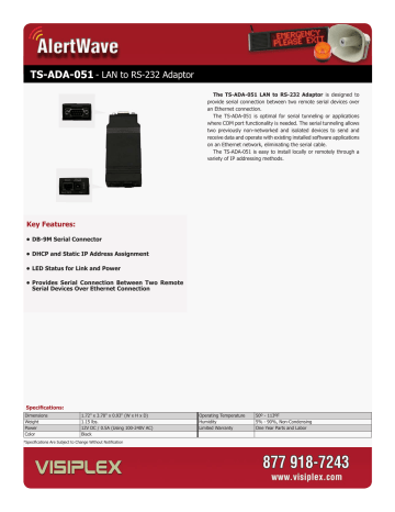TS-ADA-051 LAN to RS-232 Adaptor TS-ADA-051 LAN to RS-232 Adaptor