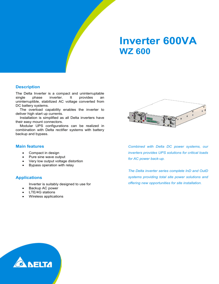 Inverter 600VA WZ 600 - Delta Electronics India Inverter 600VA WZ 600 - Delta Electronics India