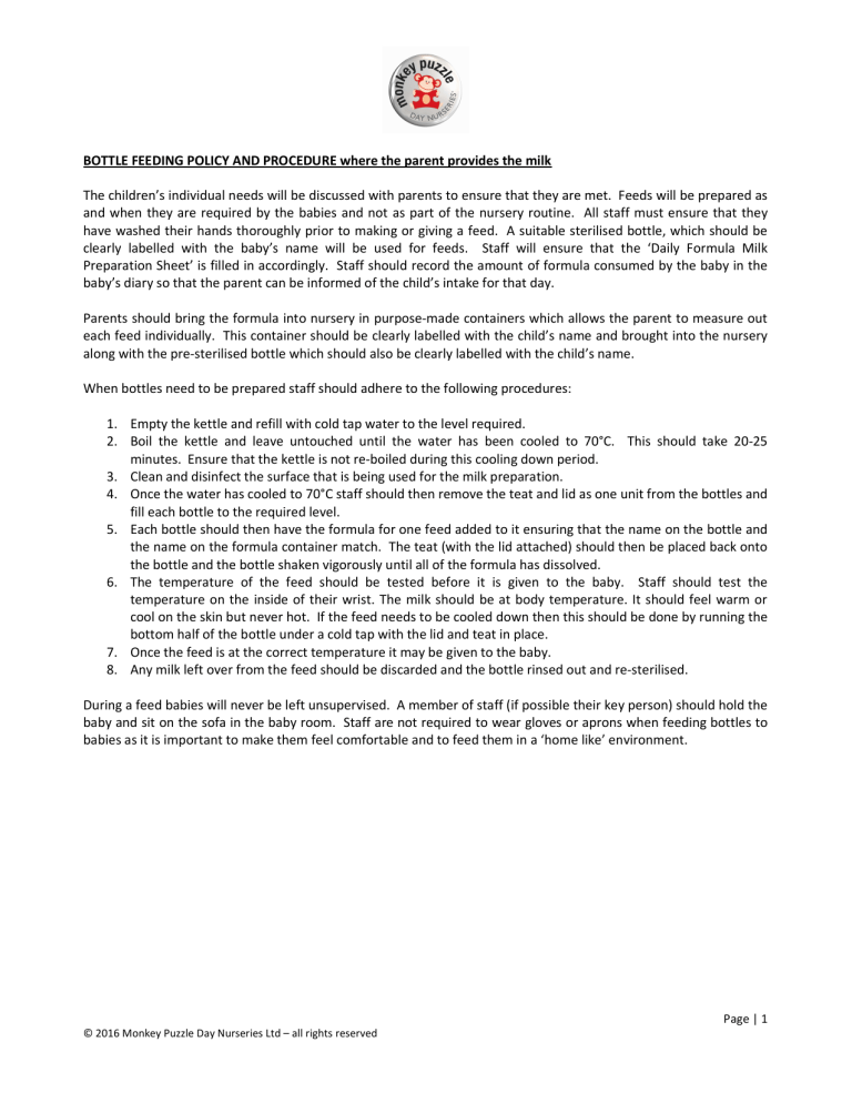 BOTTLE FEEDING POLICY AND PROCEDURE where BOTTLE FEEDING POLICY AND PROCEDURE where