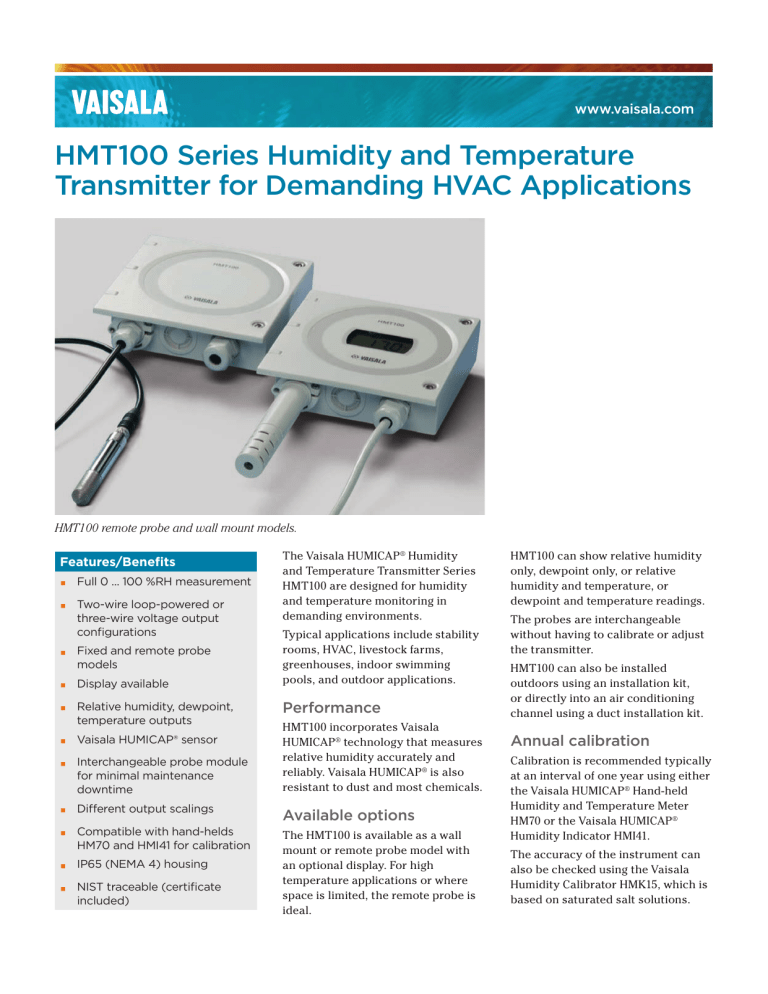 HMT100 Series Humidity and Temperature HMT100 Series Humidity and Temperature