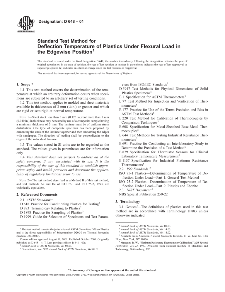 Deflection Temperature of Plastics Under Flexural Load in the Deflection Temperature of Plastics Under Flexural Load in the