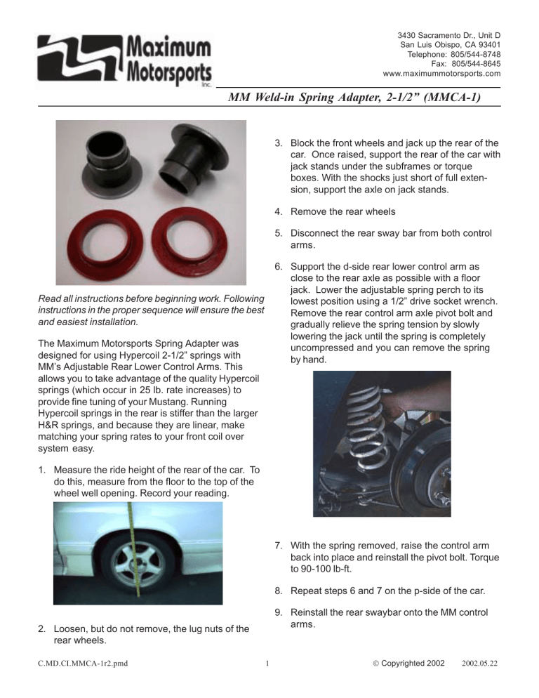 MM Weld-in Spring Adapter, 2-1/2” (MMCA-1) MM Weld-in Spring Adapter, 2-1/2” (MMCA-1)