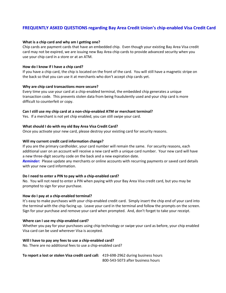 FREQUENTLY ASKED QUESTIONS regarding Bay Area Credit FREQUENTLY ASKED QUESTIONS regarding Bay Area Credit