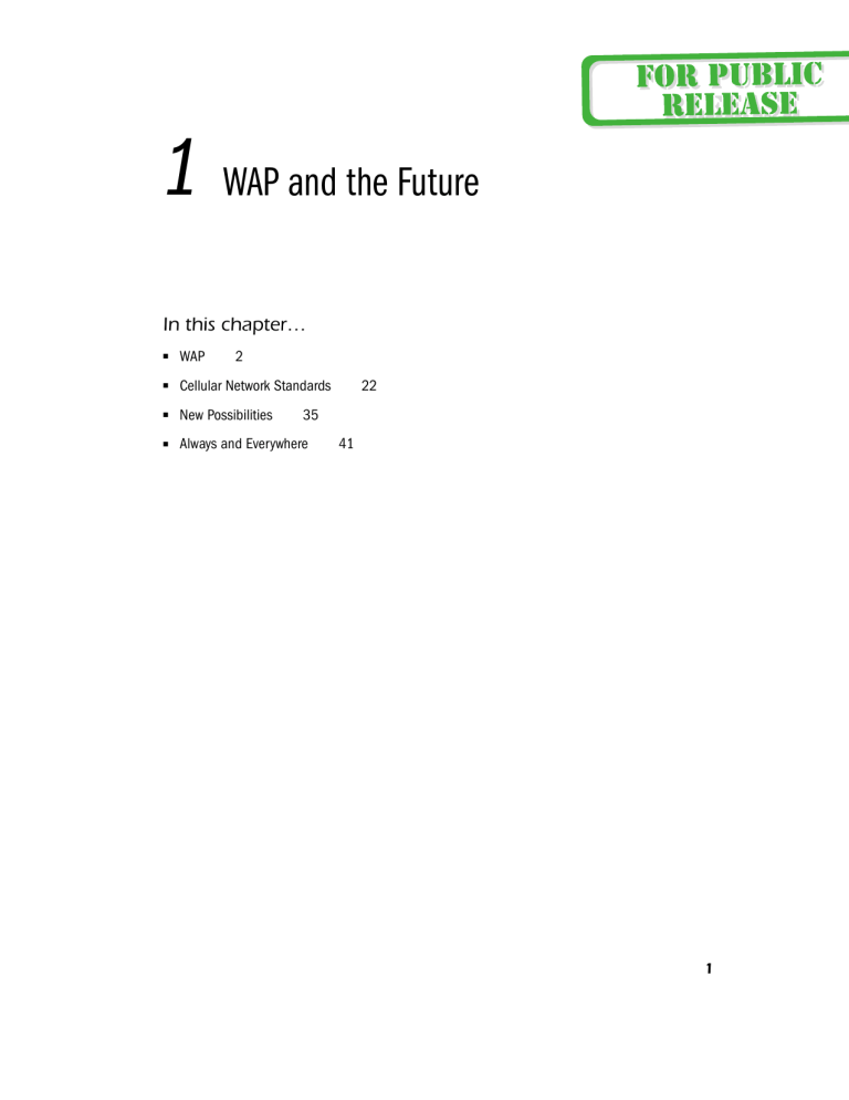 1 WAP and the Future 1 WAP and the Future