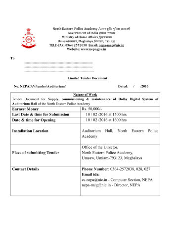 Earnest Money Rs. 50000 - North Eastern Police Academy Earnest Money Rs. 50000 - North Eastern Police Academy