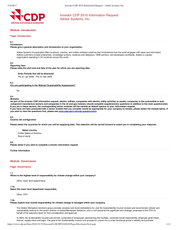 Investor CDP 2010 Information Request Adobe Systems, Inc. Investor CDP 2010 Information Request Adobe Systems, Inc.
