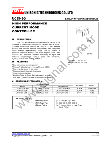 UNISONIC TECHNOLOGIES CO., LTD UC3842G UNISONIC TECHNOLOGIES CO., LTD UC3842G