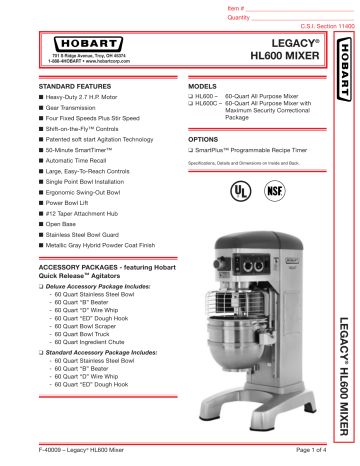 Hobart Hl Std Qt Floor Mixer Manualzz