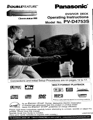 Panasonic PV-D4753S DVD/VCR Owner's Manual | Manualzz Panasonic PV-D4753S DVD/VCR Owner's Manual | Manualzz
