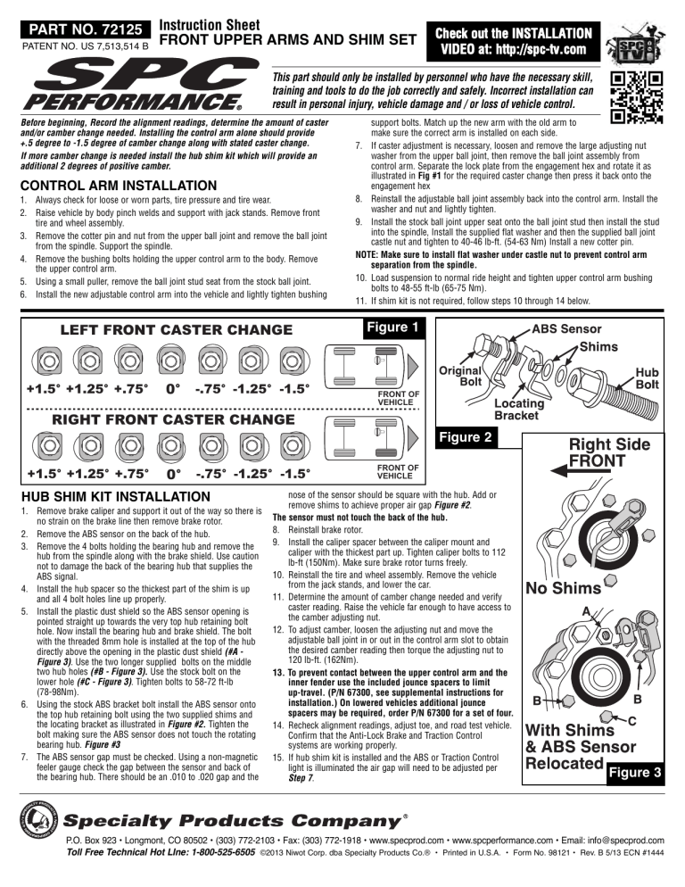PART NO. 72125 Instruction Sheet FRONT UPPER PART NO. 72125 Instruction Sheet FRONT UPPER