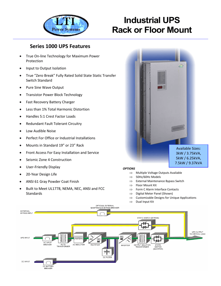 Industrial UPS Rack or Floor Mount Industrial UPS Rack or Floor Mount