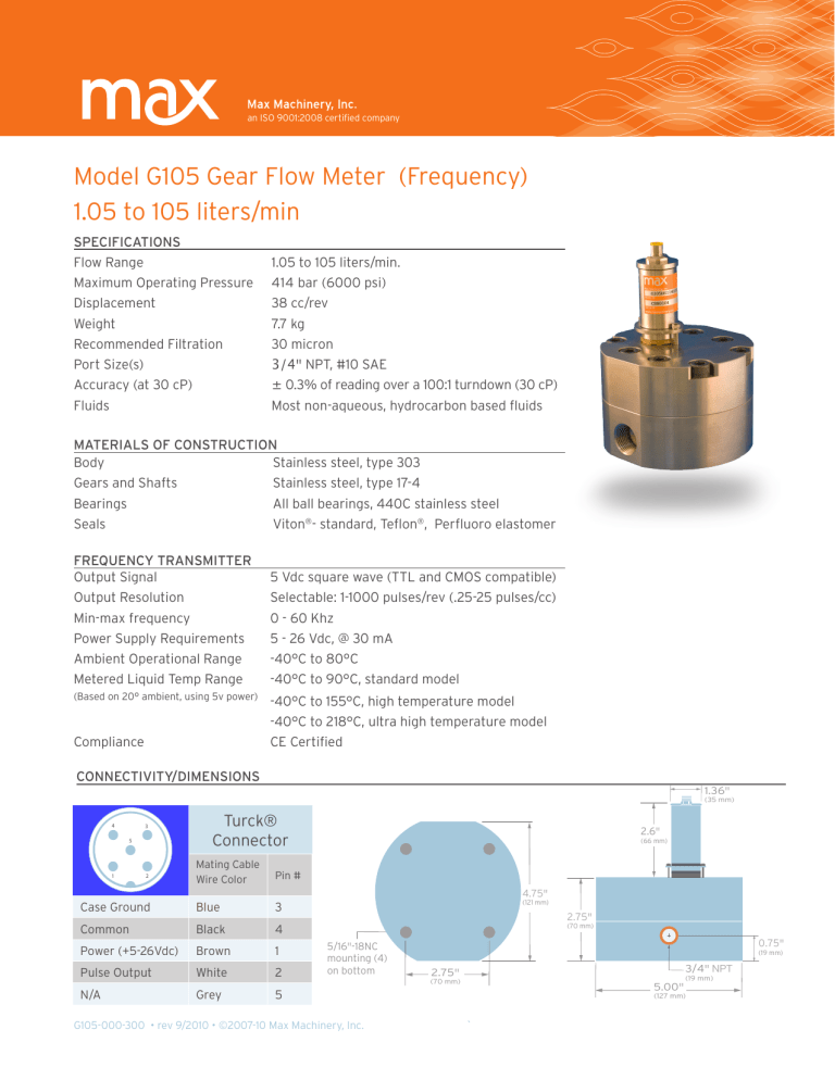 Model G105 Gear Flow Meter (Frequency) 1.05 to 105 Model G105 Gear Flow Meter (Frequency) 1.05 to 105