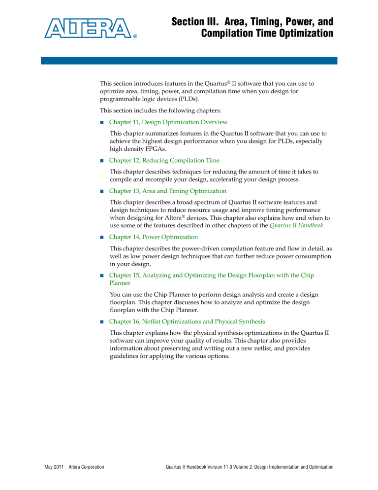 Quartus II Handbook Version 10.1 Volume 2: Design Implementation Quartus II Handbook Version 10.1 Volume 2: Design Implementation