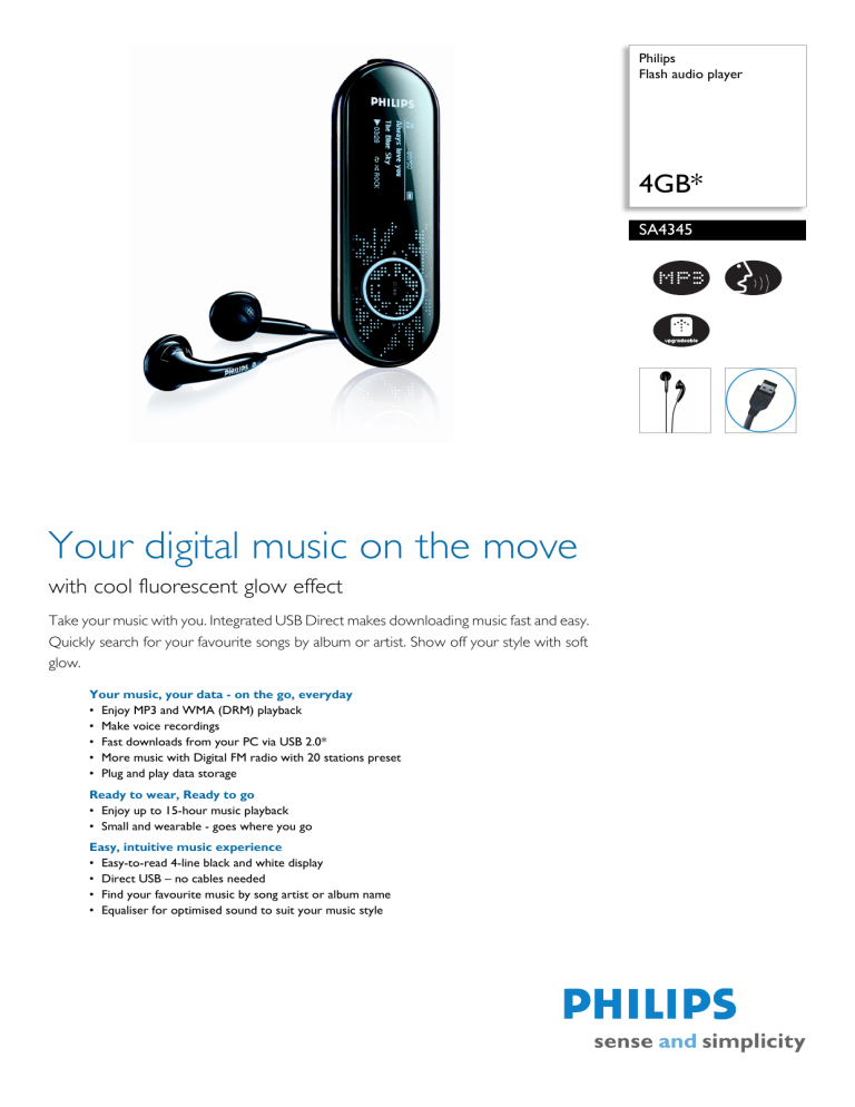 SA4345/02 Philips Flash audio player SA4345/02 Philips Flash audio player