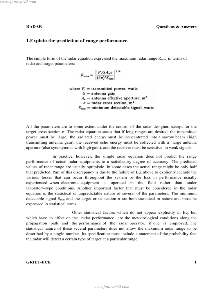 1.Explain the prediction of range performance. 1.Explain the prediction of range performance.