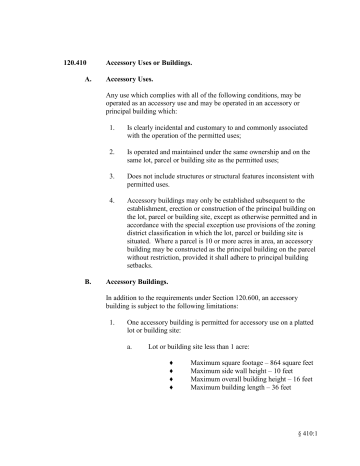 120.410 Accessory Uses or Buildings. A. Accessory Uses. Any use 120.410 Accessory Uses or Buildings. A. Accessory Uses. Any use